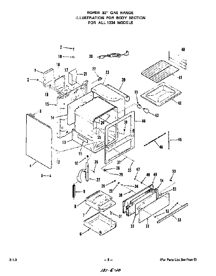 Body Diagram and Parts List for 1234*0A  Roper Range