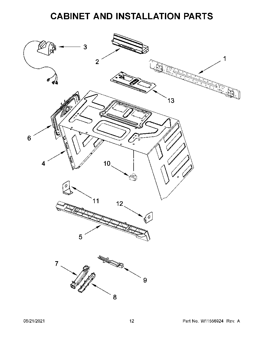 Cabinet And Installation Parts Diagram and Parts List for YKMHC319ES06  KitchenAid Microwave