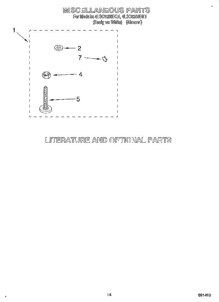 MISCELLANEOUS, LIT/OPTIONAL Diagram and Parts List for 4LSC9255DN1  Whirlpool Washer