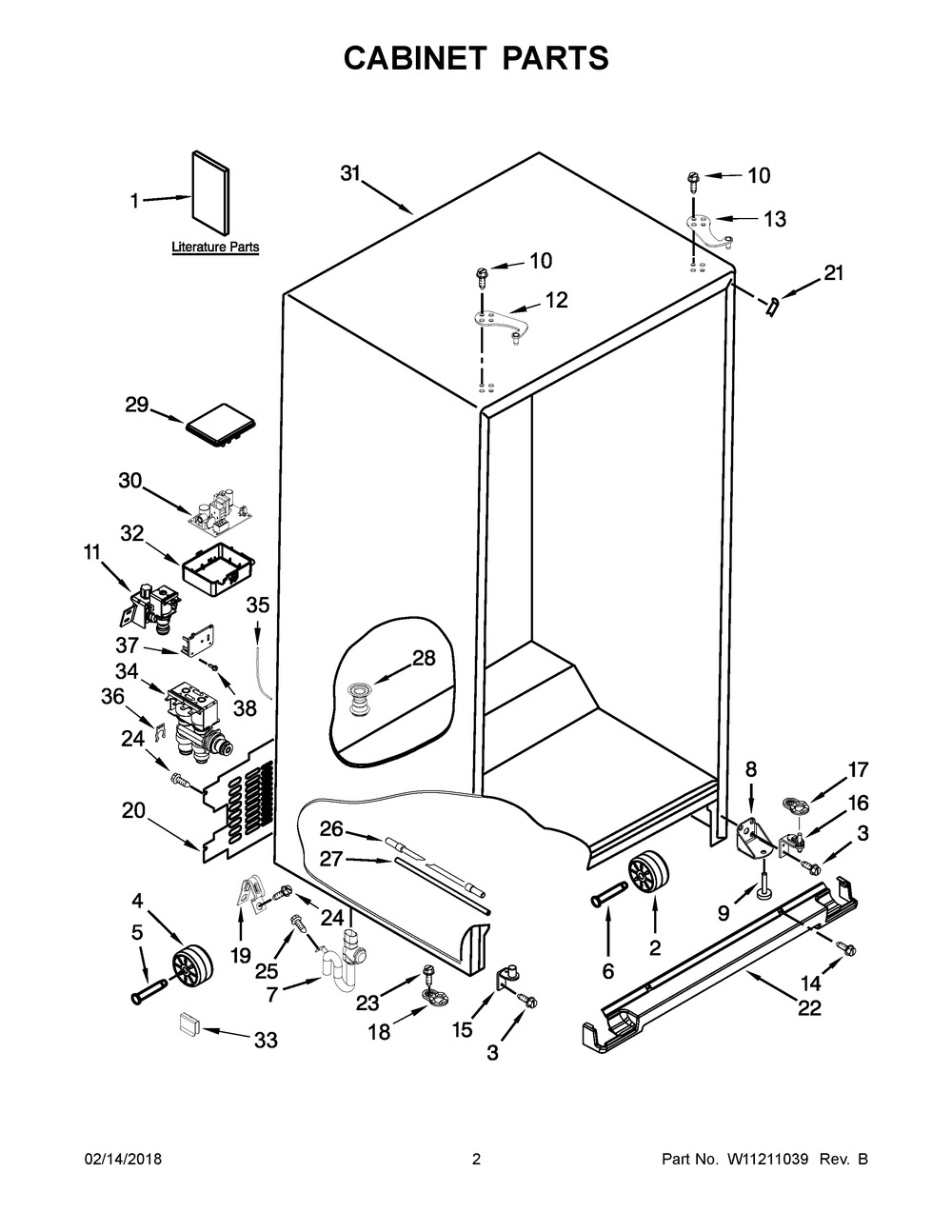 Cabinet Parts Diagram and Parts List for WRS571CIHV00  Whirlpool Refrigerator