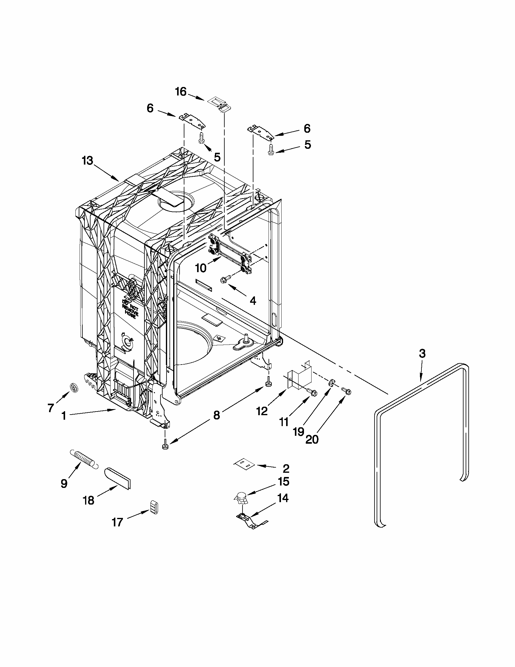 Tub And Frame Parts Diagram and Parts List for 66513043K110  Kenmore Dishwasher