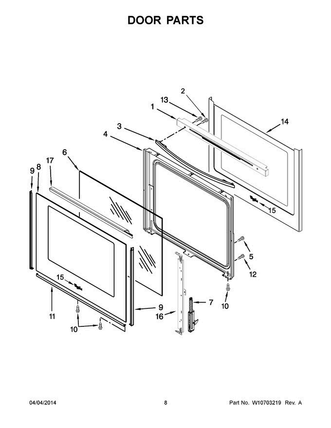 05 - Door Parts Diagram and Parts List for YWFE710H0BE1  Whirlpool Range