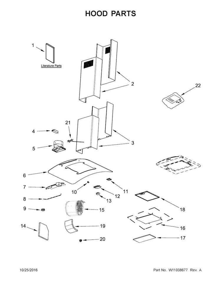 Hood Parts Diagram and Parts List for WVI75UC6DS1  Whirlpool Range Hood