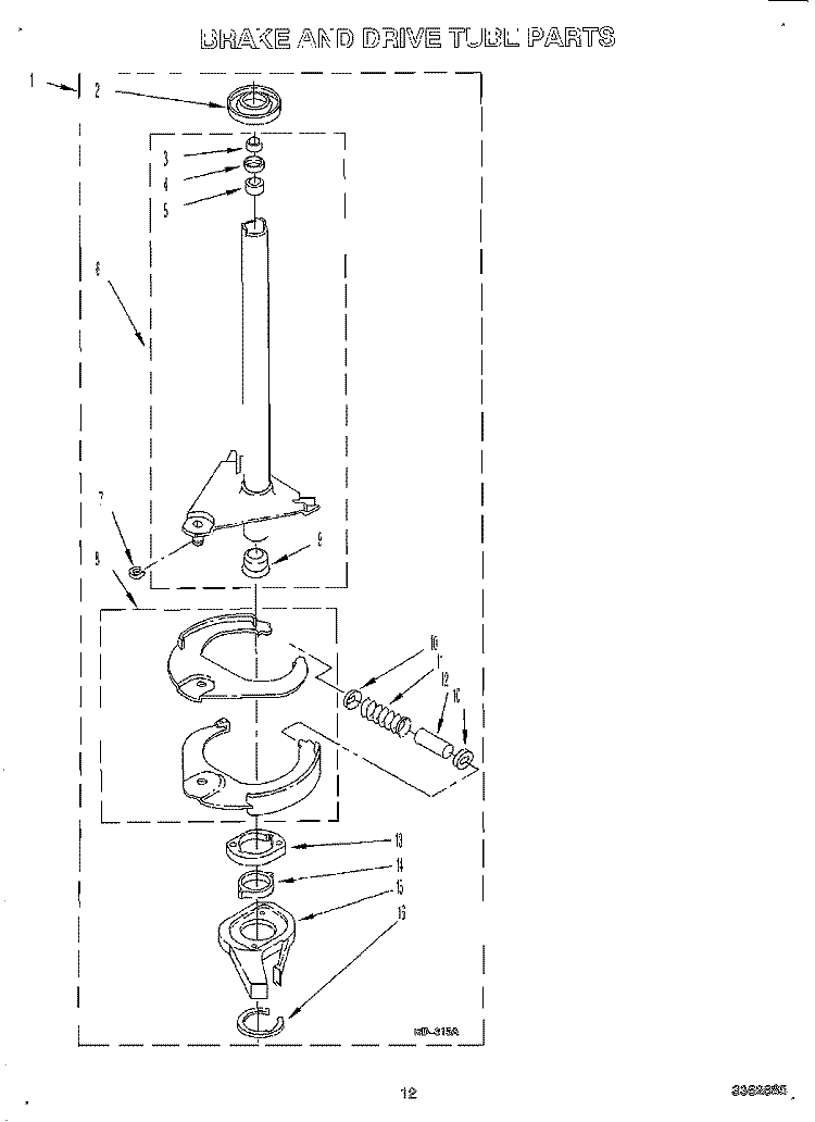 BRAKE AND DRIVE TUBE Diagram and Parts List for 3CA2781XSW1  Whirlpool Washer