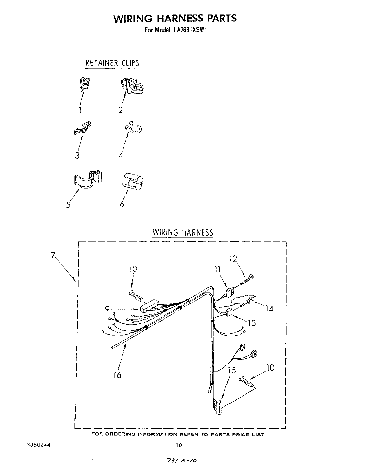 WIRING HARNESS Diagram and Parts List for LA7681XSW1  Whirlpool Washer