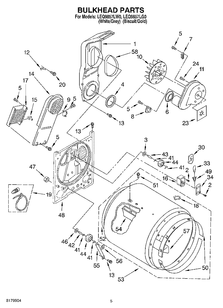 SECTION Diagram and Parts List for LEQ9857LG0  Whirlpool Dryer