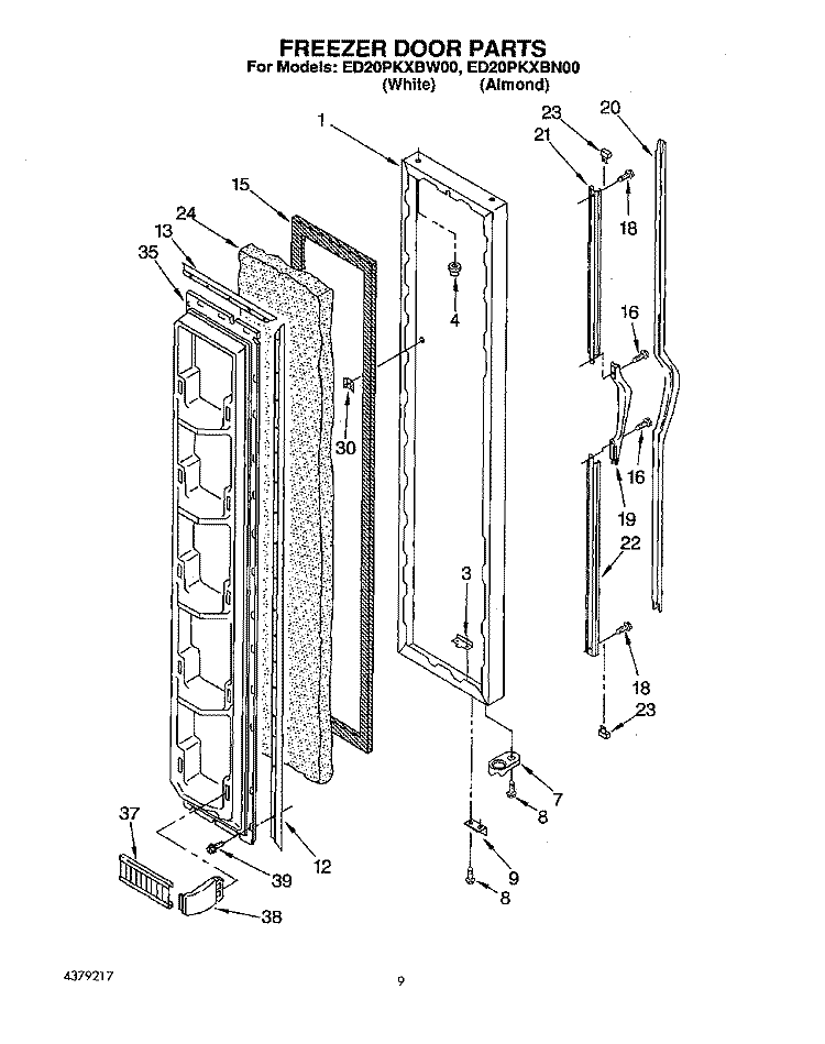 FREEZER DOOR Diagram and Parts List for ED20PKXBN00  Whirlpool Refrigerator