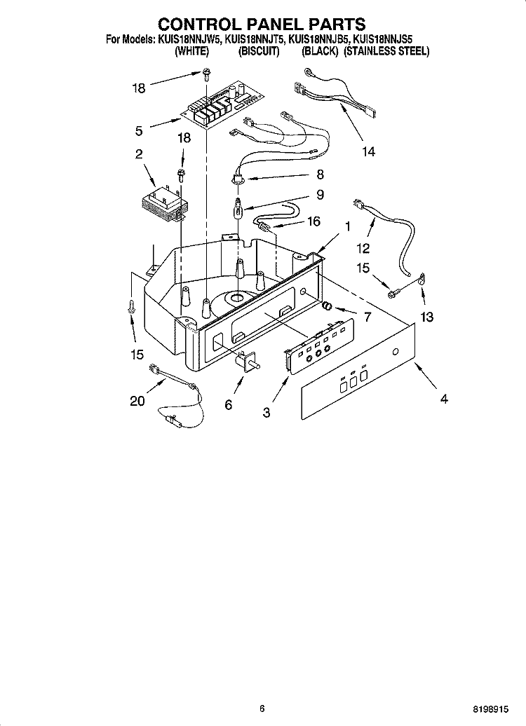 CONTROL PANEL PARTS Diagram and Parts List for KUIS18NNJB5  KitchenAid Ice Maker