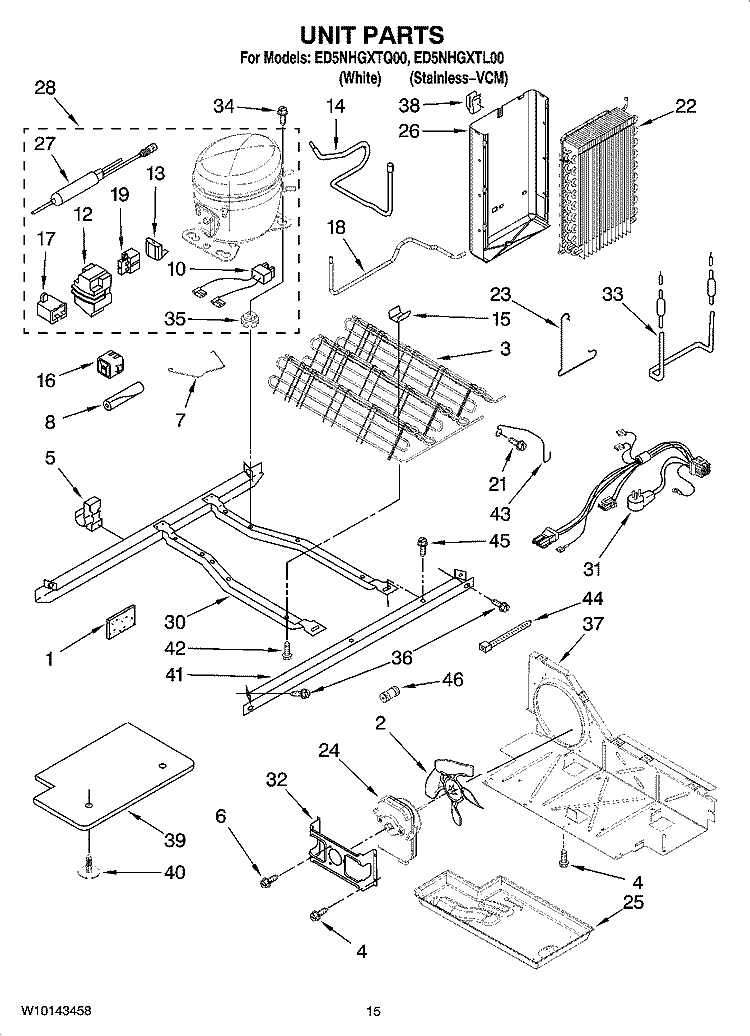 UNIT PARTS Diagram and Parts List for ED5NHGXTQ00  Whirlpool Refrigerator