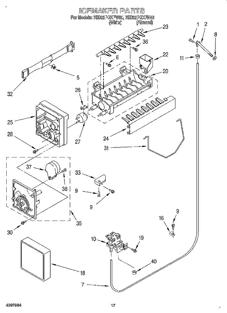 ICE MAKER Diagram and Parts List for 7ED22PQXFW00  Whirlpool Refrigerator