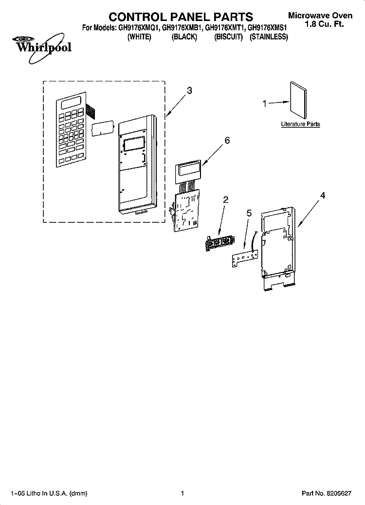 CONTROL PANEL PARTS Diagram and Parts List for GH9176XMS1  Whirlpool Microwave