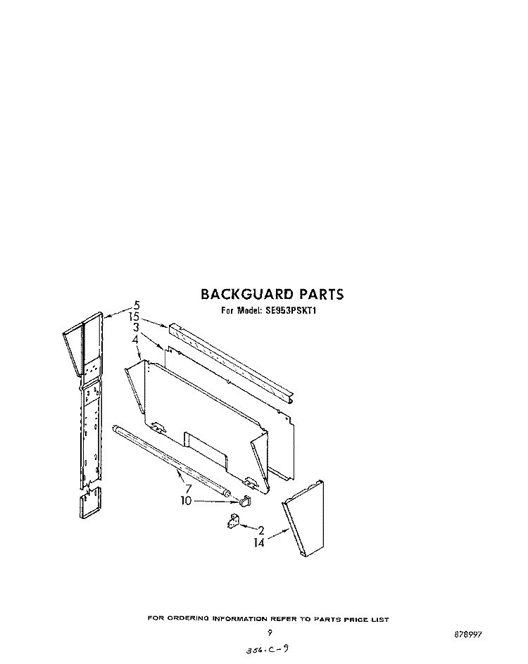 BACKGUARD Diagram and Parts List for SE953PSKT1  Whirlpool Range