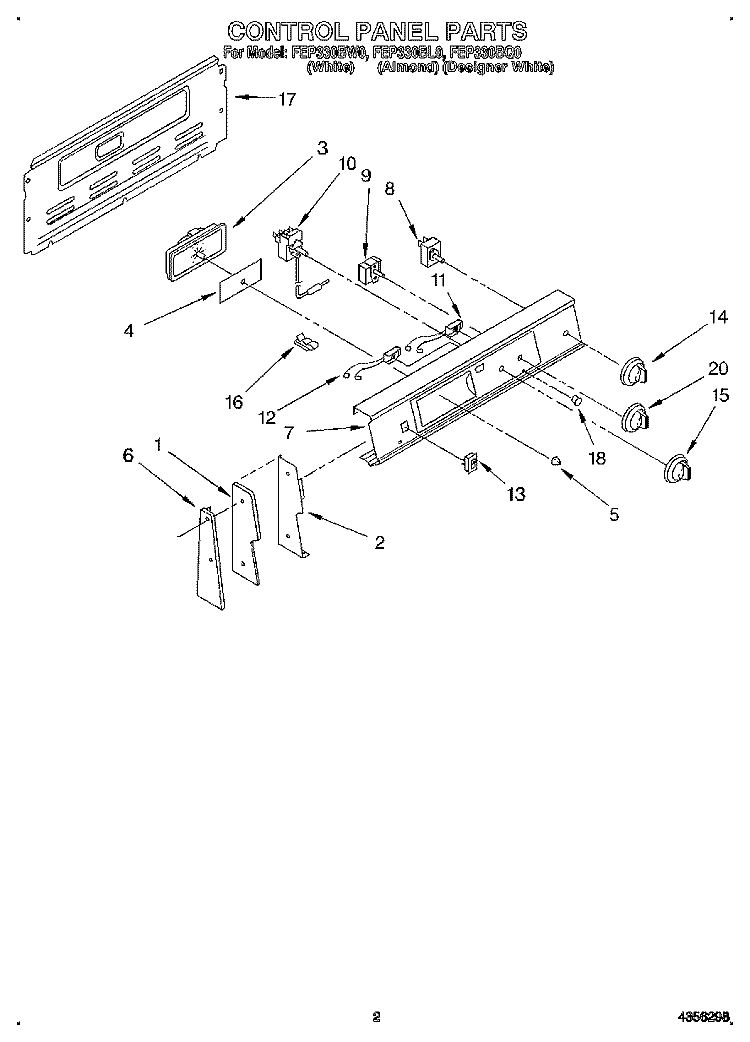 CONTROL PANEL Diagram and Parts List for FEP330BL0  Roper Range
