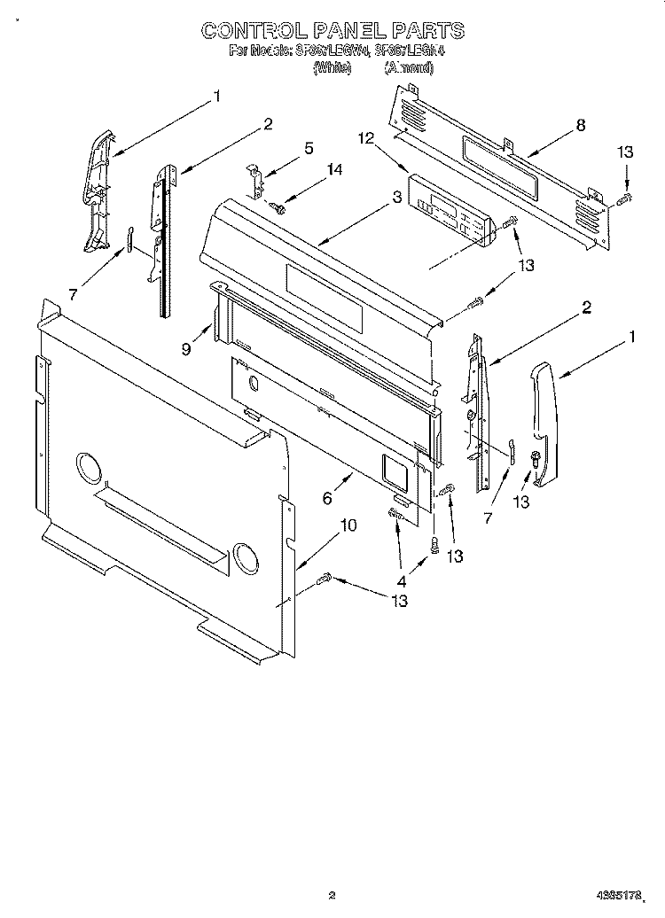CONTROL PANEL Diagram and Parts List for SF387LEGN4  Whirlpool Range