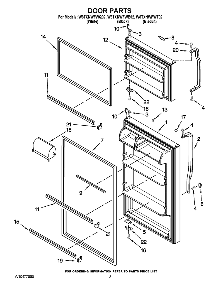 DOOR PARTS Diagram and Parts List for W8TXNWFWT02  Whirlpool Refrigerator