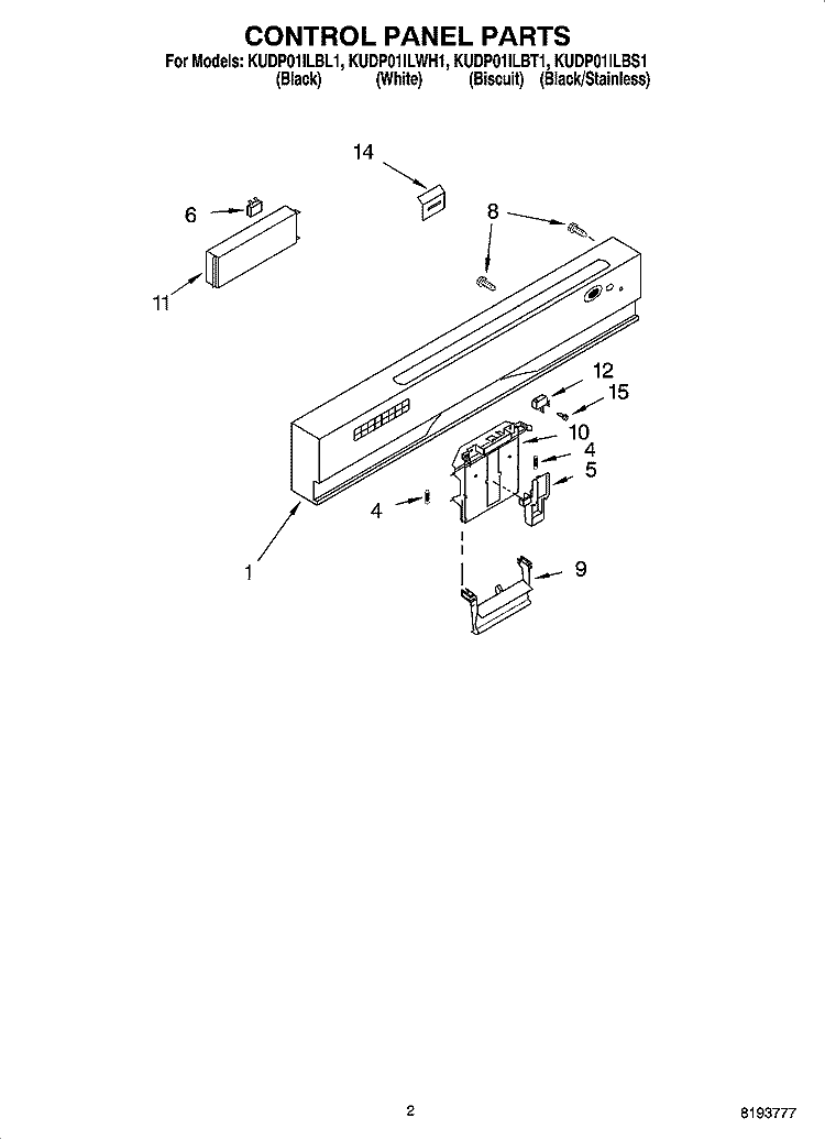 CONTROL PANEL PARTS Diagram and Parts List for KUDP01ILBL1  KitchenAid Dishwasher