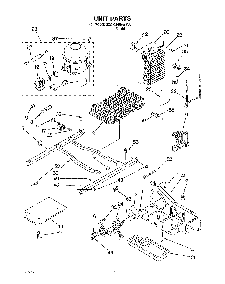 UNIT Diagram and Parts List for 3XARG499WP00  Whirlpool Refrigerator
