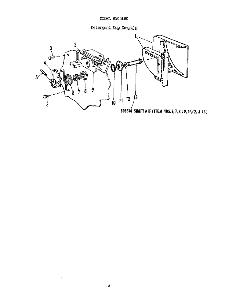 DETERGENT CUP Diagram and Parts List for 8505L00  Roper Dishwasher