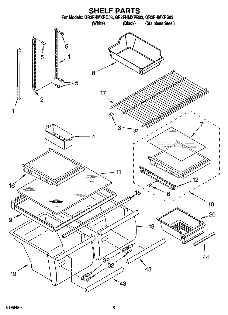 SHELF PARTS Diagram and Parts List for GR2FHMXPQ03  Whirlpool Refrigerator