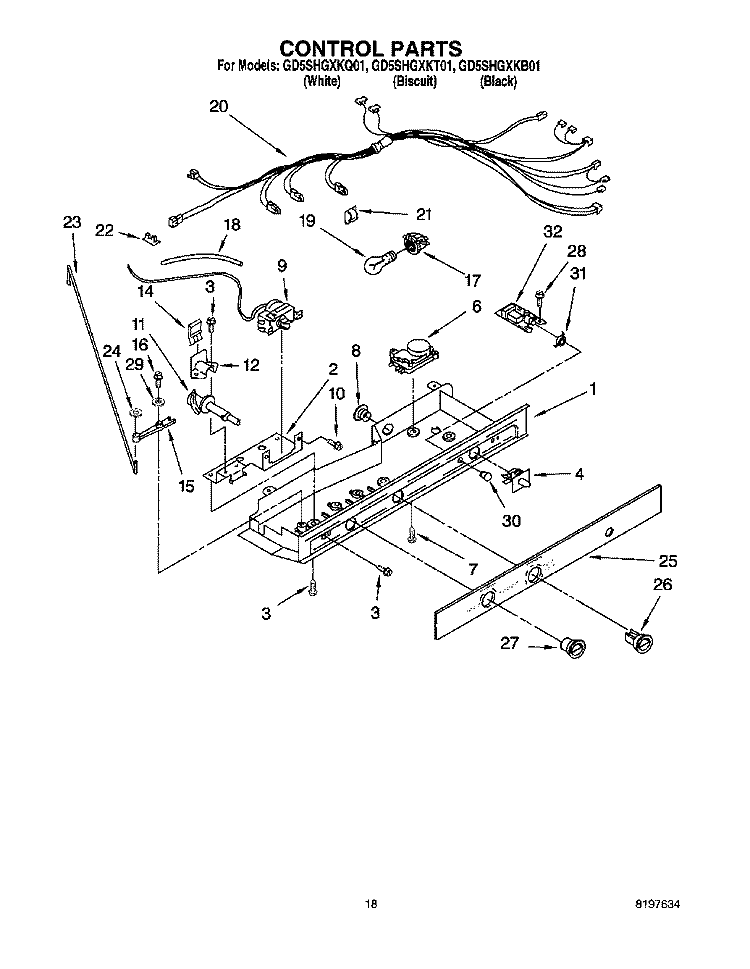CONTROL Diagram and Parts List for GD5SHGXKQ01  Whirlpool Refrigerator