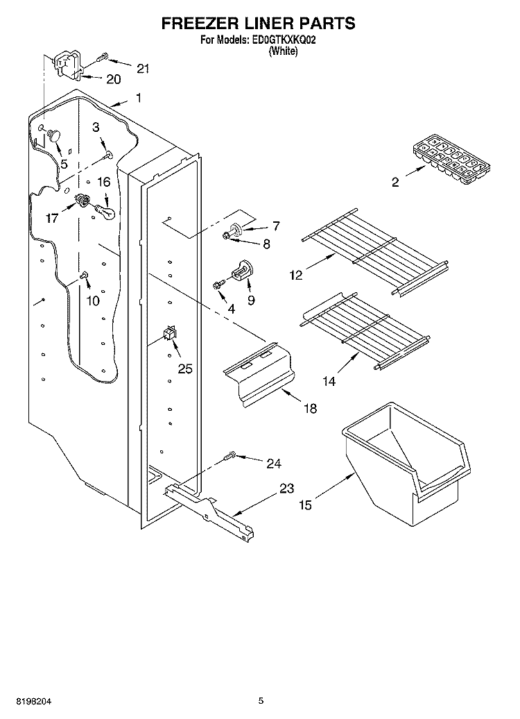 FREEZER LINER Diagram and Parts List for ED0GTKXKQ02  Whirlpool Refrigerator