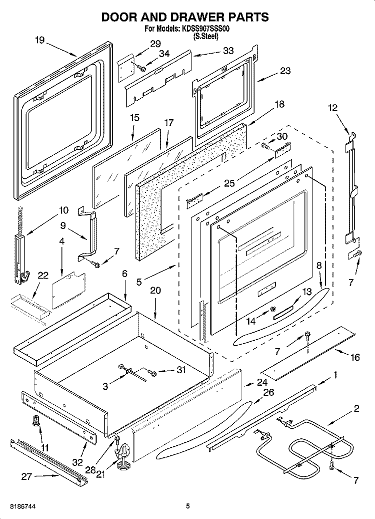 DOOR AND DRAWER PARTS Diagram and Parts List for KDSS907SSS00  KitchenAid Range