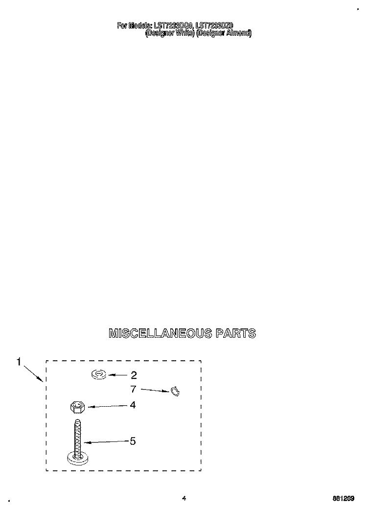 MISCELLANEOUS Diagram and Parts List for LST7233DZ0  Whirlpool Washer