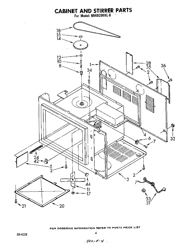 CABINET AND STIRRER Diagram and Parts List for MW8200XL0  Whirlpool Microwave
