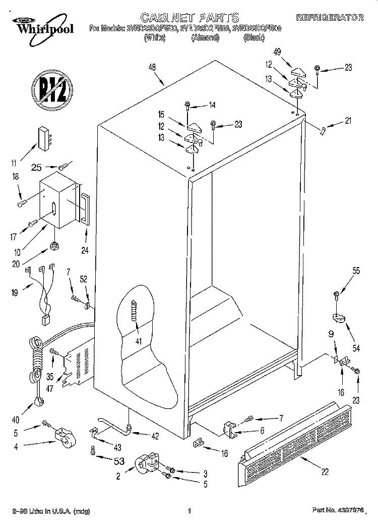 CABINET Diagram and Parts List for 3VED29DQFN00  Whirlpool Refrigerator