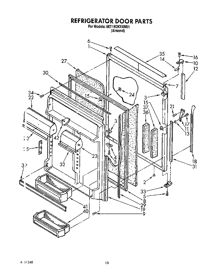 REFRIGERATOR DOOR Diagram and Parts List for 8ET18DKXXN01  Whirlpool Refrigerator