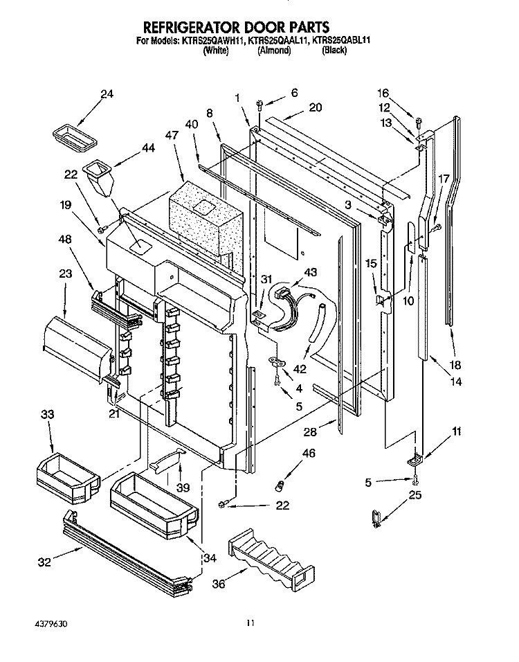 REFRIGERATOR DOOR Diagram and Parts List for KTRS25QAAL11  KitchenAid Refrigerator