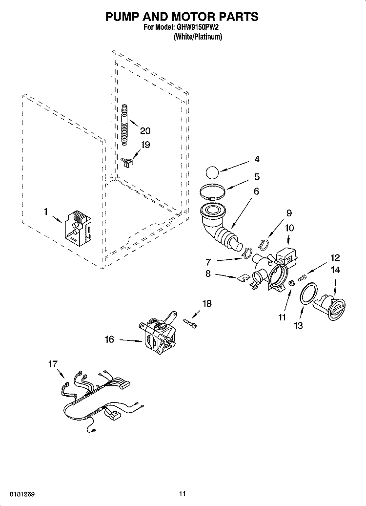 PUMP AND MOTOR PARTS, OPTIONAL PARTS (NOT INCLUDED) Diagram and Parts List for GHW9150PW2  Whirlpool Washer