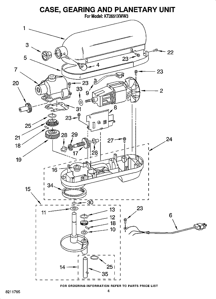 CASE, GEARING AND PLANETARY UNIT Diagram and Parts List for KT2651XWW3  KitchenAid Mixer