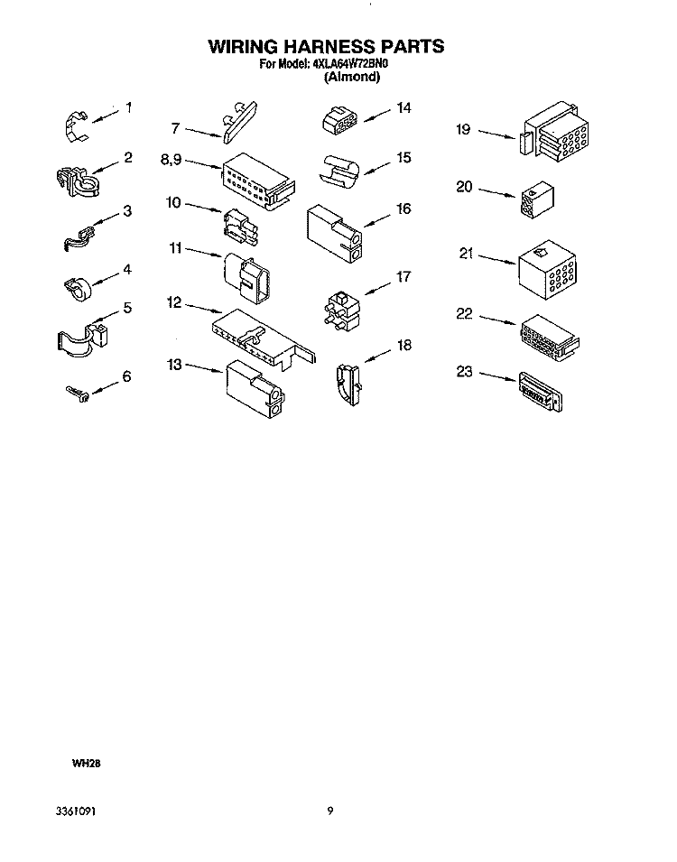WIRING HARNESS Diagram and Parts List for 4XLA64W72BN0  Whirlpool Washer
