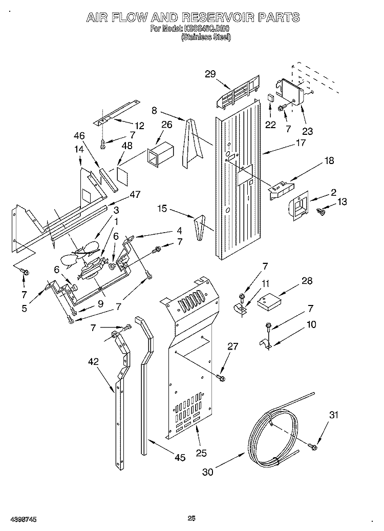 AIR FLOW AND RESERVOIR Diagram and Parts List for KSSS48QJX00  KitchenAid Refrigerator