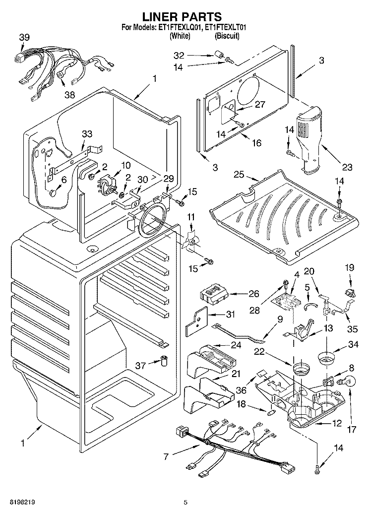 LINER Diagram and Parts List for ET1FTEXLT01  Whirlpool Refrigerator