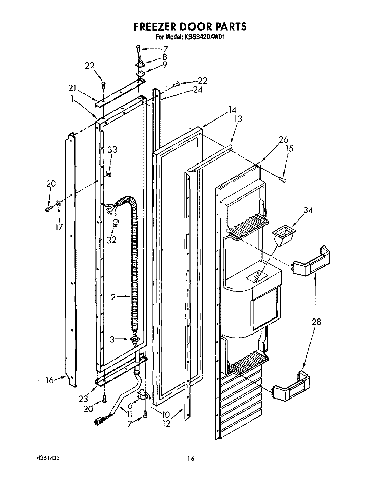 FREEZER DOOR Diagram and Parts List for KSSS42DAW01  KitchenAid Refrigerator