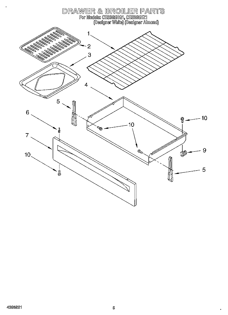 DRAWER AND BROILER Diagram and Parts List for CES365HQ1  Whirlpool Range