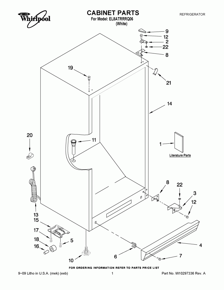 CABINET PARTS Diagram and Parts List for EL8ATRRRQ06  Whirlpool Refrigerator