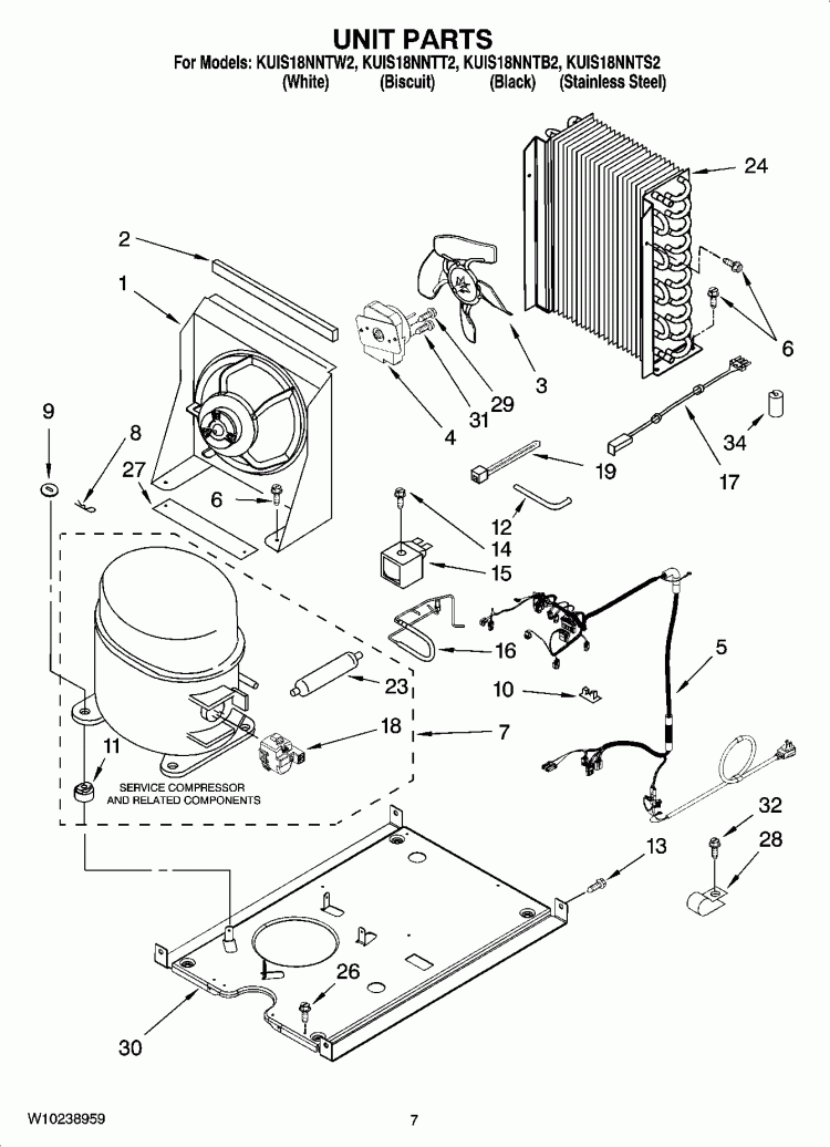 UNIT PARTS, OPTIONAL PARTS Diagram and Parts List for KUIS18NNTB2  KitchenAid Ice Maker