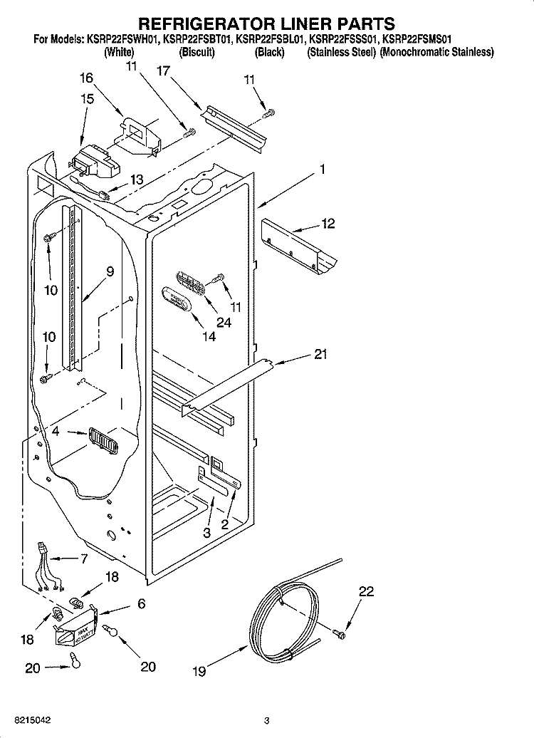 REFRIGERATOR LINER PARTS Diagram and Parts List for KSRP22FSBT01  KitchenAid Refrigerator