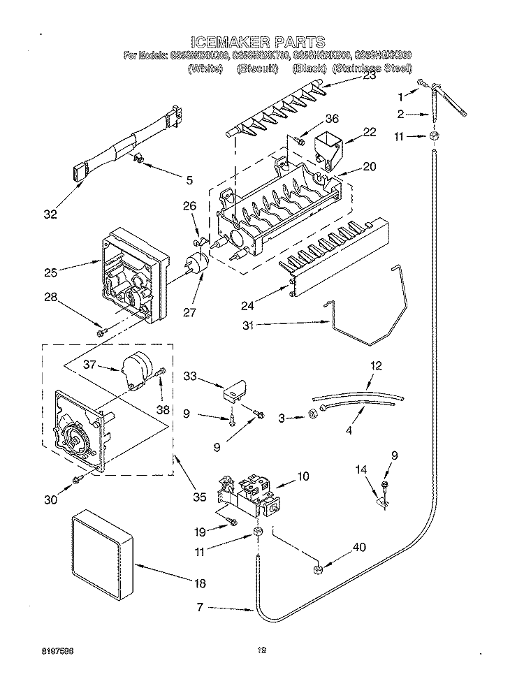ICE MAKER, OPTIONAL Diagram and Parts List for GS5SHGXKQ00  Whirlpool Refrigerator
