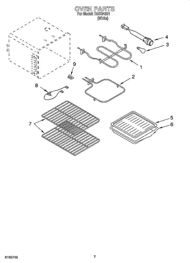 OVEN PARTS, MISCELLANEOUS PARTS Diagram and Parts List for RGE34301  Roper Range