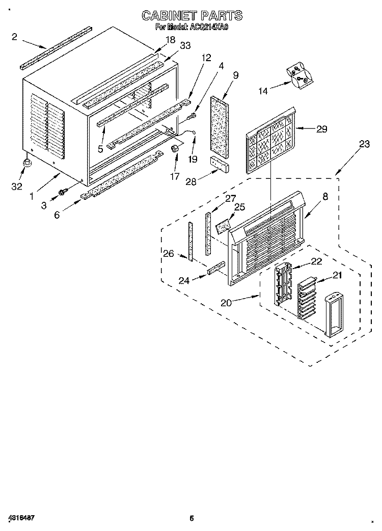 CABINET Diagram and Parts List for ACQ214XA0  Whirlpool Air Conditioner