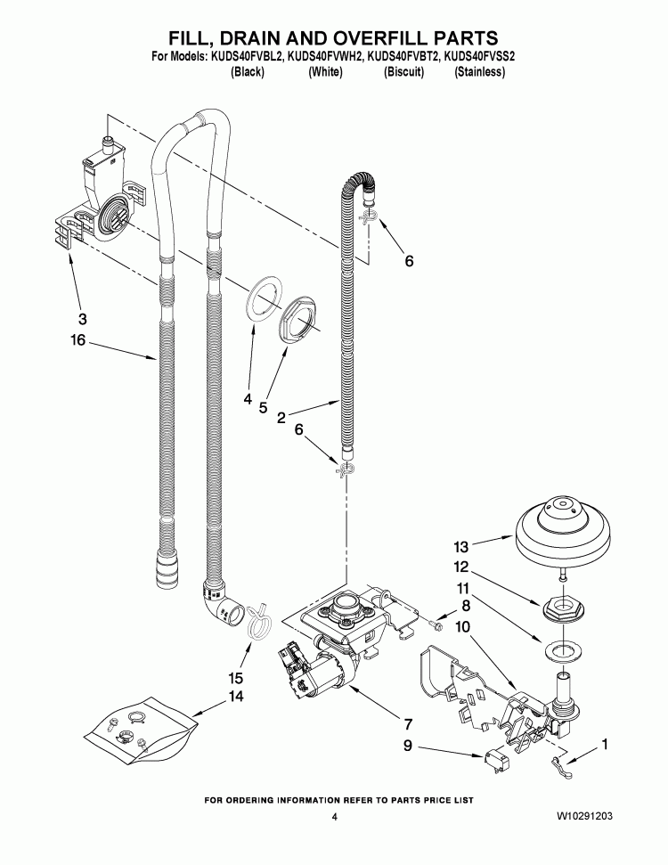 FILL, DRAIN AND OVERFILL PARTS Diagram and Parts List for KUDS40FVSS2  KitchenAid Dishwasher