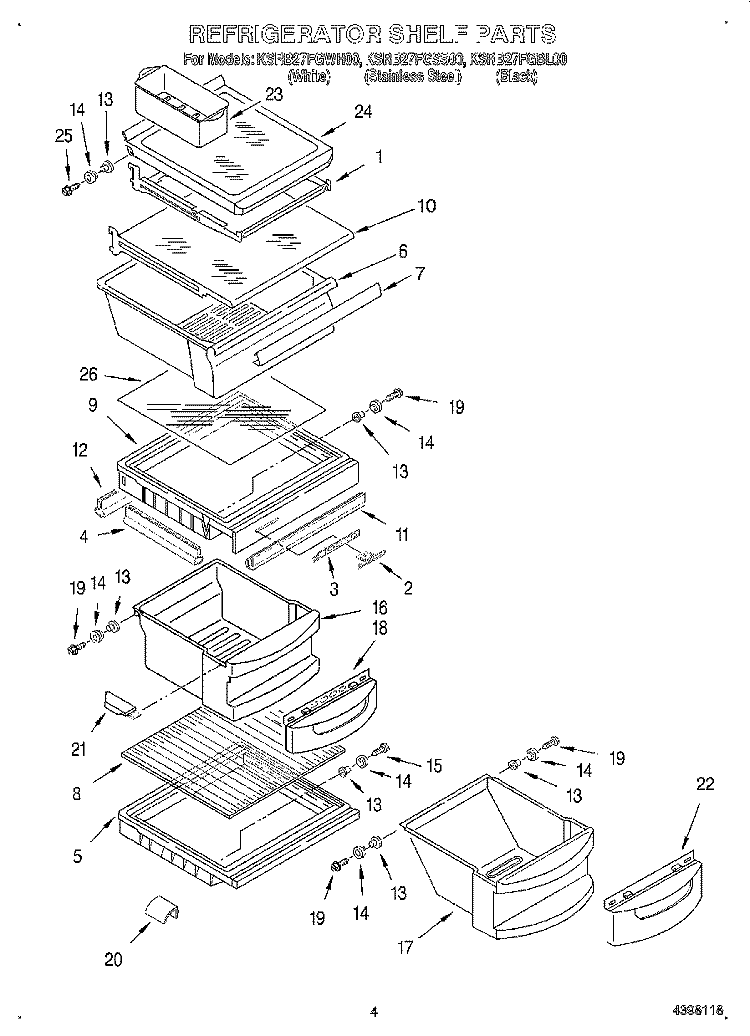 REFRIGERATOR SHELF Diagram and Parts List for KSRB27FGBL00  KitchenAid Refrigerator