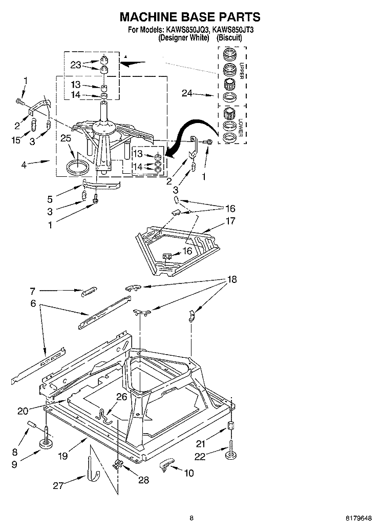 MACHINE BASE Diagram and Parts List for KAWS850JT3  KitchenAid Washer