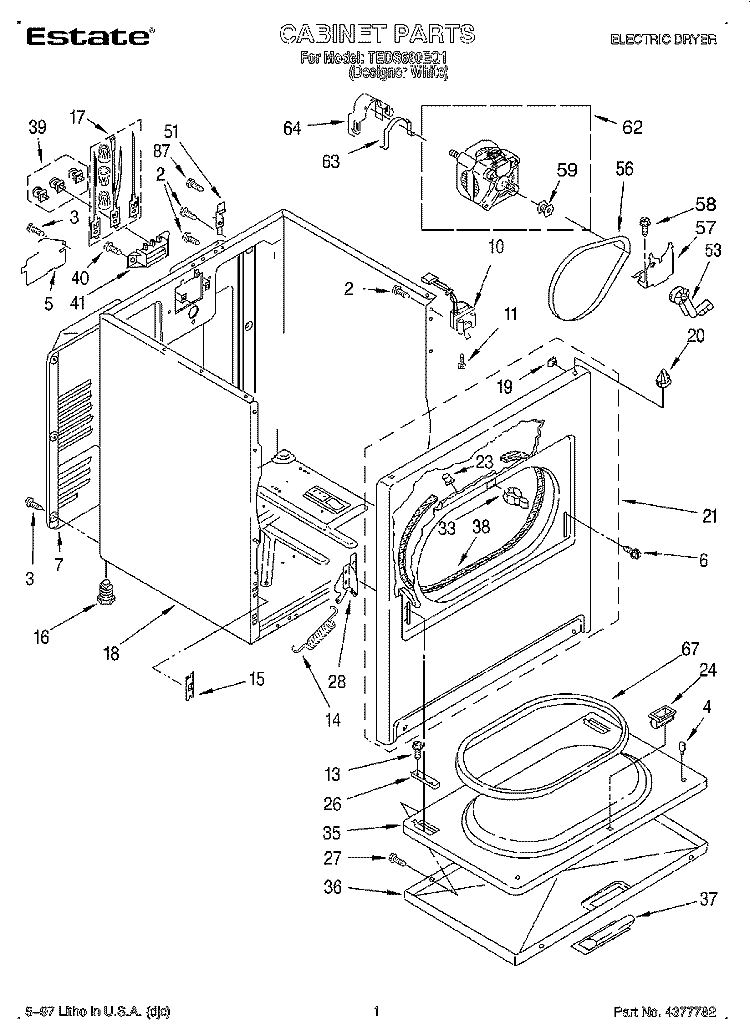 SECTION Diagram and Parts List for TEDS680EQ1  Estate Dryer