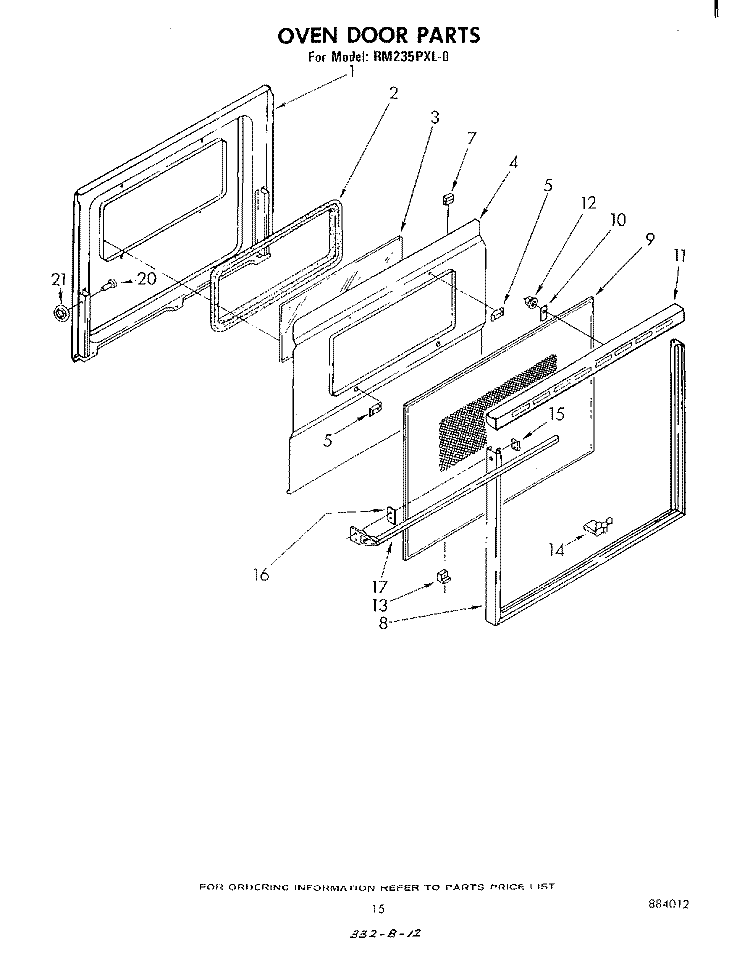 OVEN DOOR Diagram and Parts List for RM235PXL0  Whirlpool Microwave Oven Combo