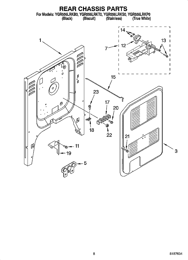 REAR CHASSIS PARTS Diagram and Parts List for YGR556LRKS0  Whirlpool Range